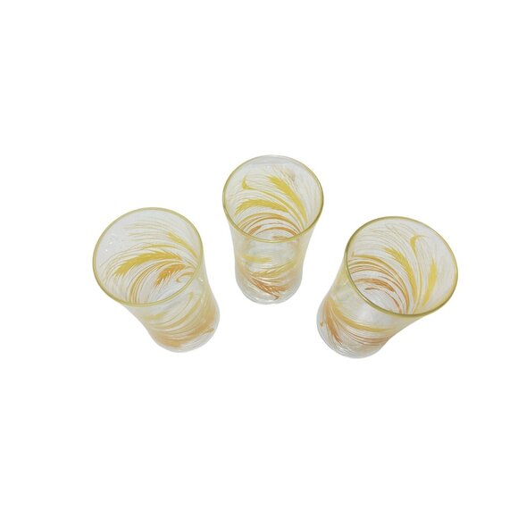 Set Of 3 Vintage Libbey Yellow & Orange Wheat Pattern Glasses 10oz - Picture 3 of 4